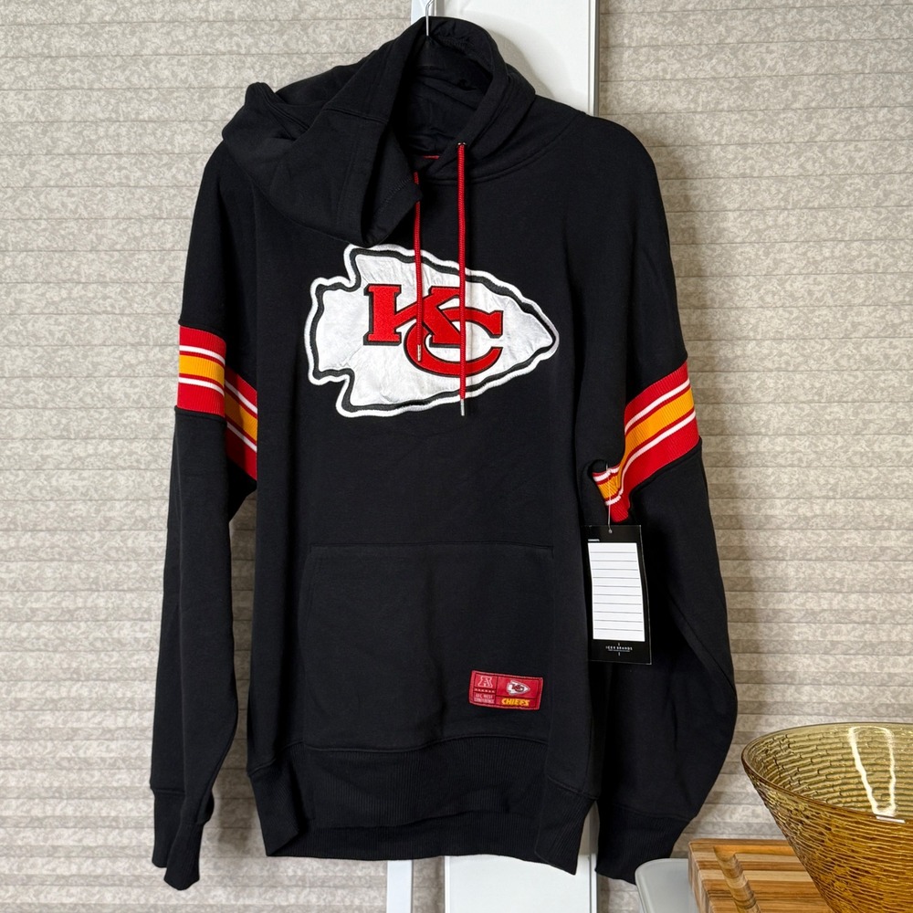 NFL Kansas‎ City Chiefs Hoodie Pullover Sweatshirt Red Gold Arm Stripes Mens